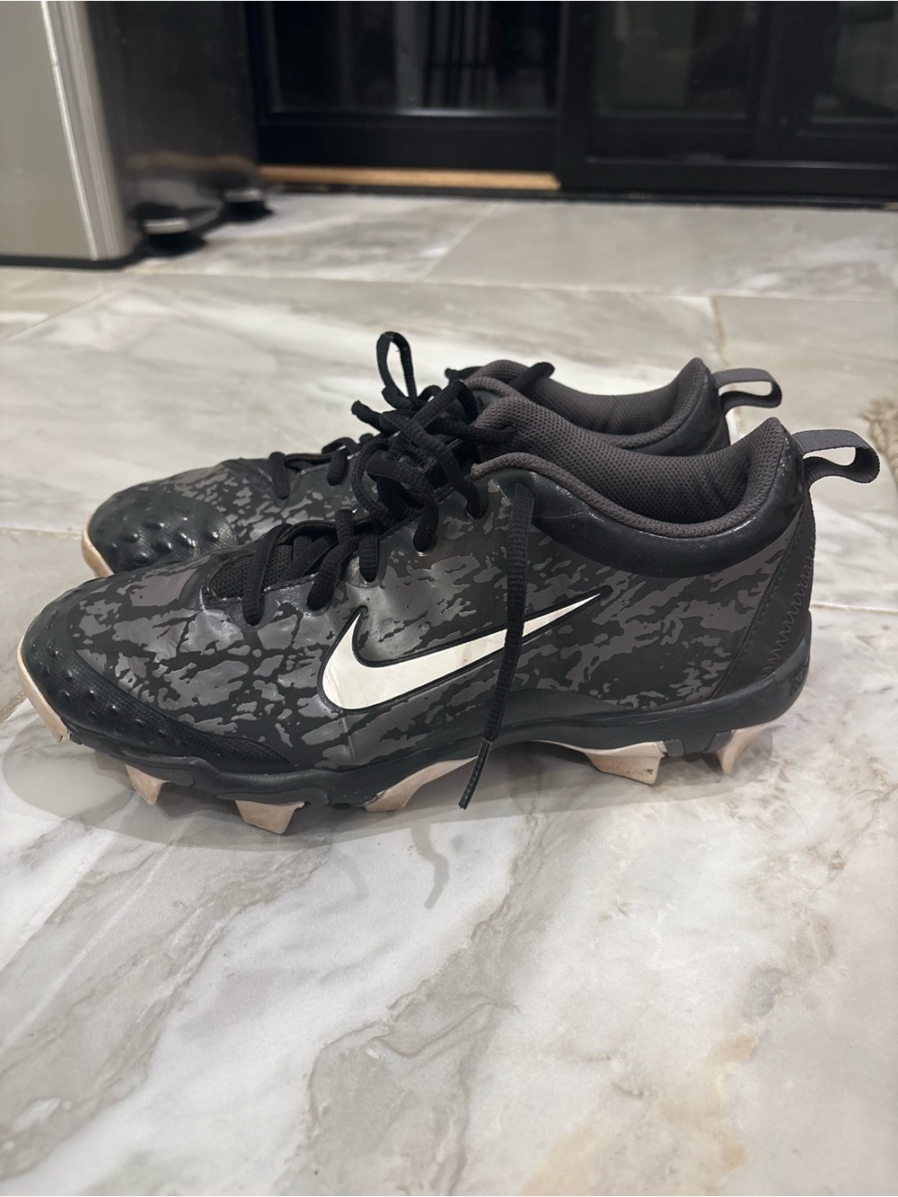 Nike Gray Camo Baseball Cleats with White Swoosh